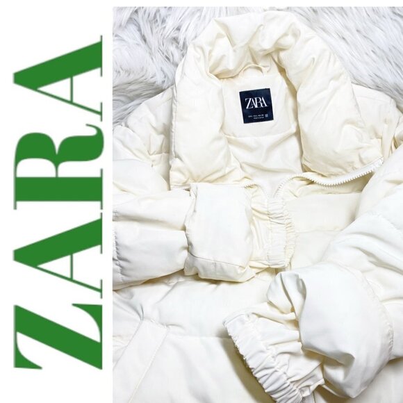 ZARA Mid Length Oversized Cocoon Puffer Coat Cream Water‎ Resistant, Size Large - Picture 7 of 16